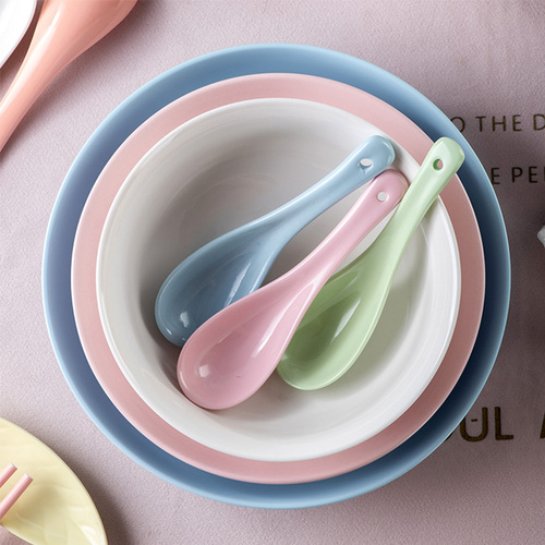 勺子套装家用可爱汤匙陶瓷勺小勺彩色糖果色韩式匙羹吃饭勺小调羹